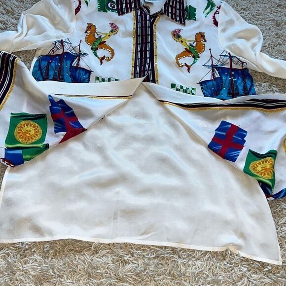 Amazing Diane Gilman Vintage 100% Silk Mermaid Nautical Sun Sequins Buttoned Blo - Picture 15 of 16